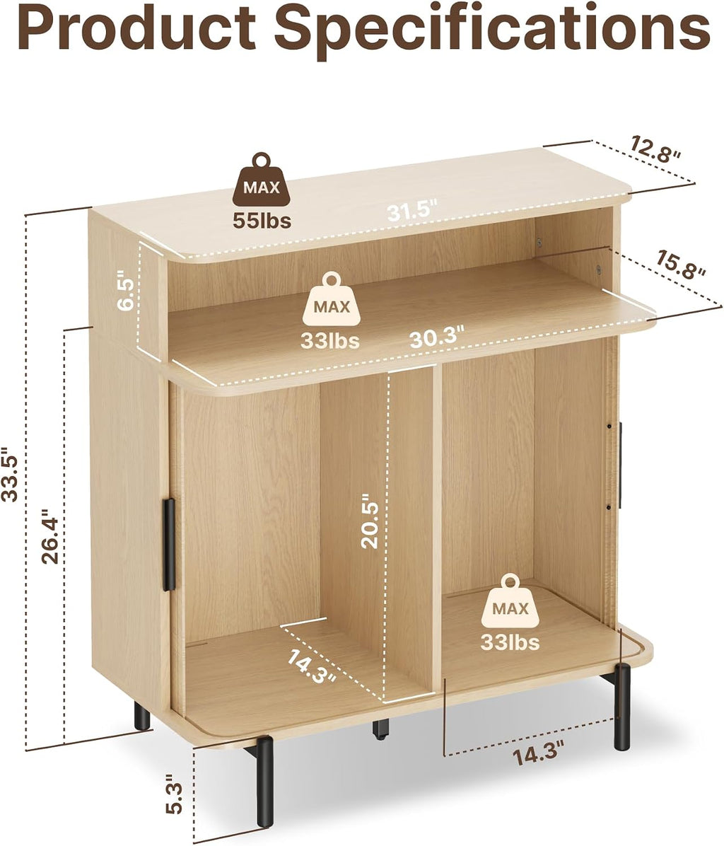 SUNCOZE Buffet Sideboard Cabinet with Big Storage Space, Fluted Coffee Bar Cabinet with Shelves, Modern Wood Console Cabinet for Kitchen, Entryway & Living Room (Wood)