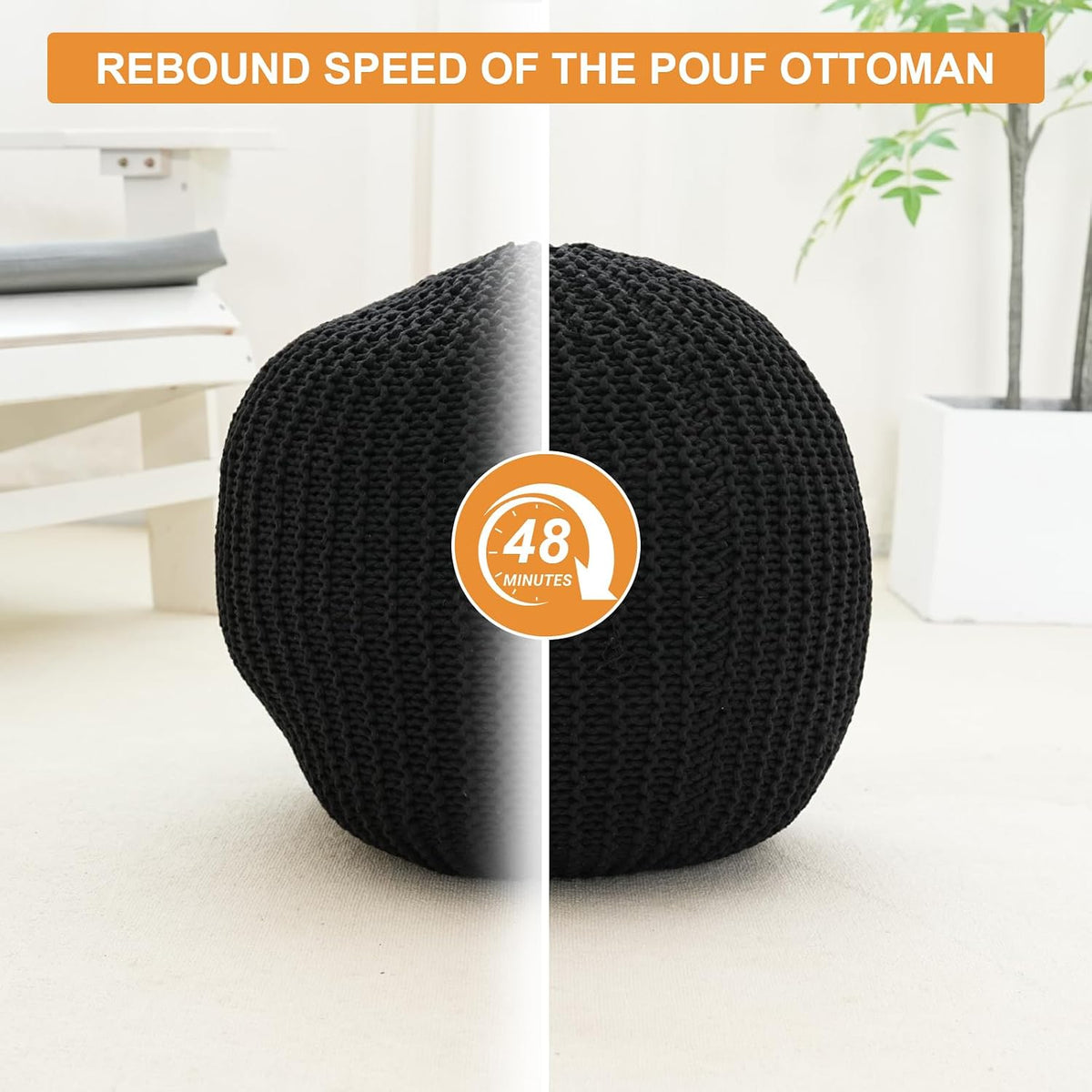Pouf Ottoman Stuffed Round Modern Foam Filled Foot Rest Poufs for Living Room Chair Decorative 20 X 14 Inches Boho Relax Stool for Wedding Christmas Party, (Black, 20 Inch)
