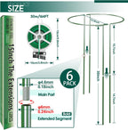 6 Pack 30 inch Plant Support Stakes, Heavy-Duty Half Round Peony Support, Garden Plant Stakes Cage for Outdoor Plants, Peony, Tomato, Hydrangea, (15In Support +15In Stainless Extension Tubes)