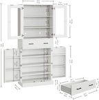IRONCK 74.8" Tall Kitchen Pantry, Storage Cabinet with LED Lights, Kitchen Cabinet with Acrylic Glass Door, Drawer and Adjustable Shelves, for Dining Room, White