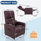 GarveeHome Power Recliner Chair - Heat and Massage, Adjustable Electric Recliner Ergonomic PU Leather Single Sofa, Tall Back, Padded Seat, Home Theater Seating for Living Room