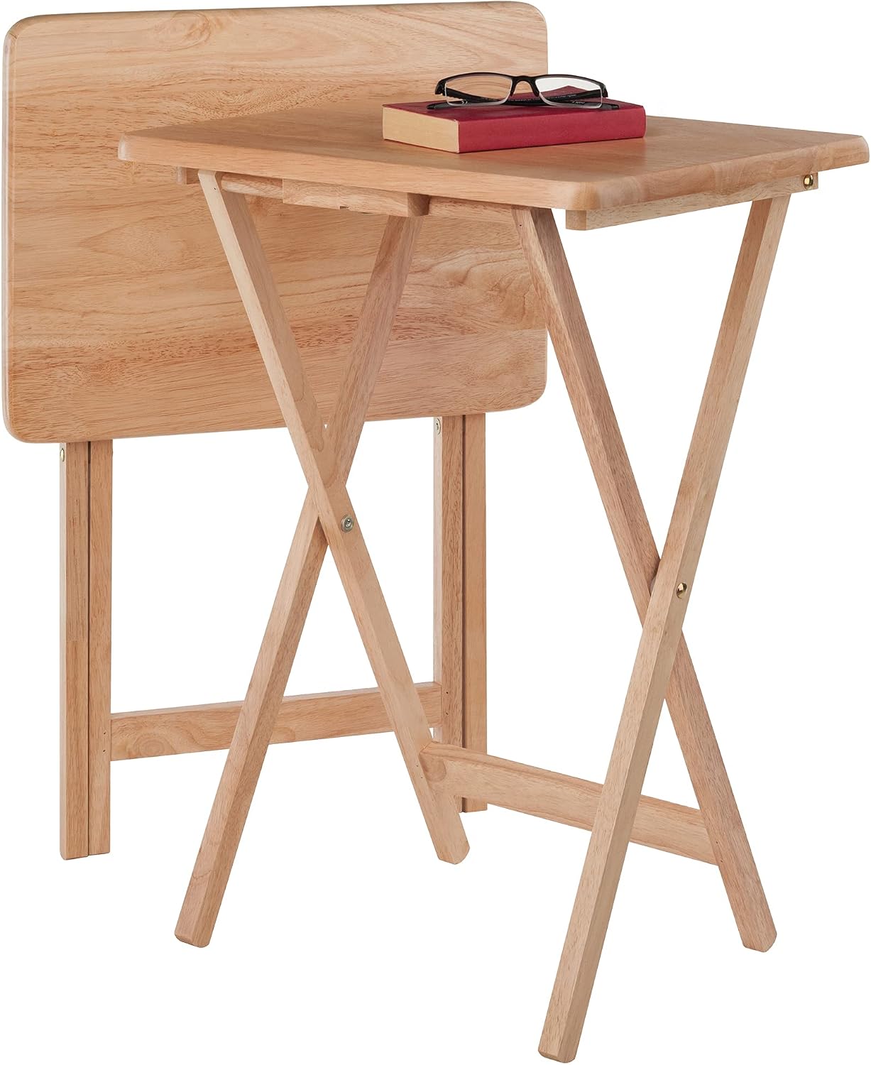 Winsome Alex Set of 2 Foldable Snack Tables, Natural, 26" | Easy to Store Small Portable Fold Up Table Set for Kitchen, Living Room TV Dining, Crafts, Puzzles, Work From Home