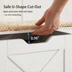 VECELO 43.3" Storage Bench, Entryway Shoe Ottoman, Farmhouse Style Bench with Handwoven Cushion and Metal Safety Hinges, for Bedroom, Living Room, Entryway, White