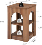 weselon End Table Set of 2, Mid-Century Modern Side Table with 3-Tier Storage Shelves and Arched Carving Lines, Square Fluted Nightstand for Living Room, Bedroom, or Office (2, Walnut)