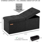 HAUSFRAU Ottoman with Storage Bench Folding Foot Rest Stool Linen Black | 31.5", Flip Lid, Small Upholstered Foldable Footrest Footstool, Bedroom Bench, Living Room Dorm Ottoman, Rectangle