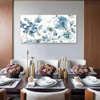 Flower Canvas Wall Art Blue Floral Canvas Painting Pictures for Gallery Wall Decor Butterfly Flies in Indigo Flowers Canvas Prints Artwork for Living Room Bedroom Home Wall Decorations 40" X 20"
