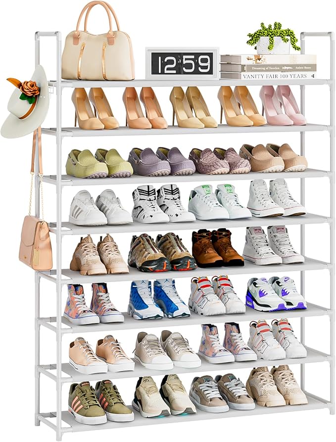 8 Tier Shoe Rack Organizer Large Shoe Storage Rack for Closet Entryway Shoe Holder Space Saving Shoe Shelf Shoe Stand Tall Shoe Tower Metal Shoe Rack Holds up to 32-40 Pairs of Shoes