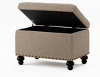 Zihanhome Small Ottoman with Storage, Upholstered Button Tufted Ottoman Foot Rest, Foot Stools, 24" Rectangle Bench with Storage for Living Room, Bedroom, Dorms and Apartments (Brown)