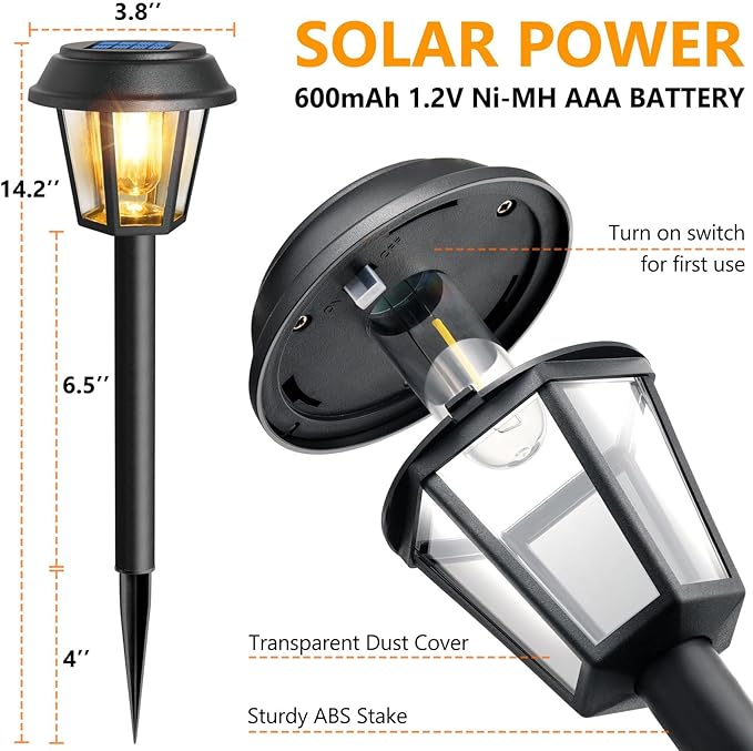 Solar Pathway Lights Outdoor 8 Pack Solar Lights Outdoor Waterproof 3000K Warm White Tungsten Filament Bulb for Yard Garden Landscape Path Driveway Lawn
