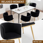 Canxkun Velvet Dining Chairs Set of 4, Barrel Dining Chairs with Gold Metal Legs, Modern Upholstered Dining Room Chair for Dining Room, Kitchen, Vanity (Black)
