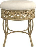 Hillsdale Villa III Backless Metal Vanity Stool with Ornate Lattice Detailing, Antique Beige