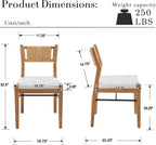 BESTANO Modern Armless Dining Chairs with Rope Woven Back Set of 2, Beige Linen Fabric Upholstered Kitchen & Dining Room Chairs, Mid-Century Classic Farmhouse Wooden Side Chair