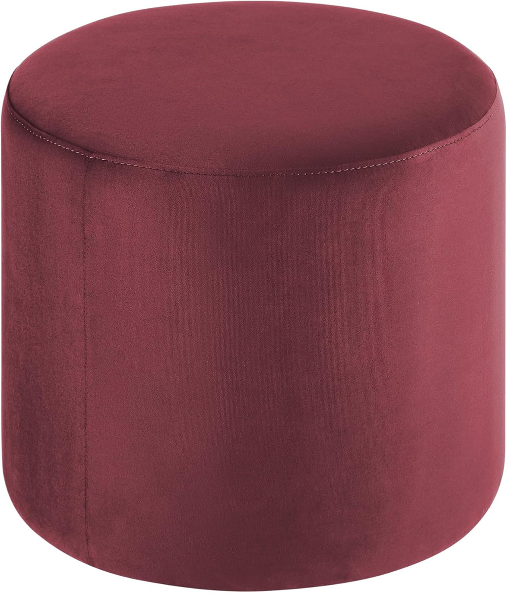 Studio Living® 19” Wentworth Ottoman Round Soft Velvet Bench, Stationary Ottomans, Backless Chair, Footrest for Living Room, Footstool Office, Bedroom, Padded Seat, Plum