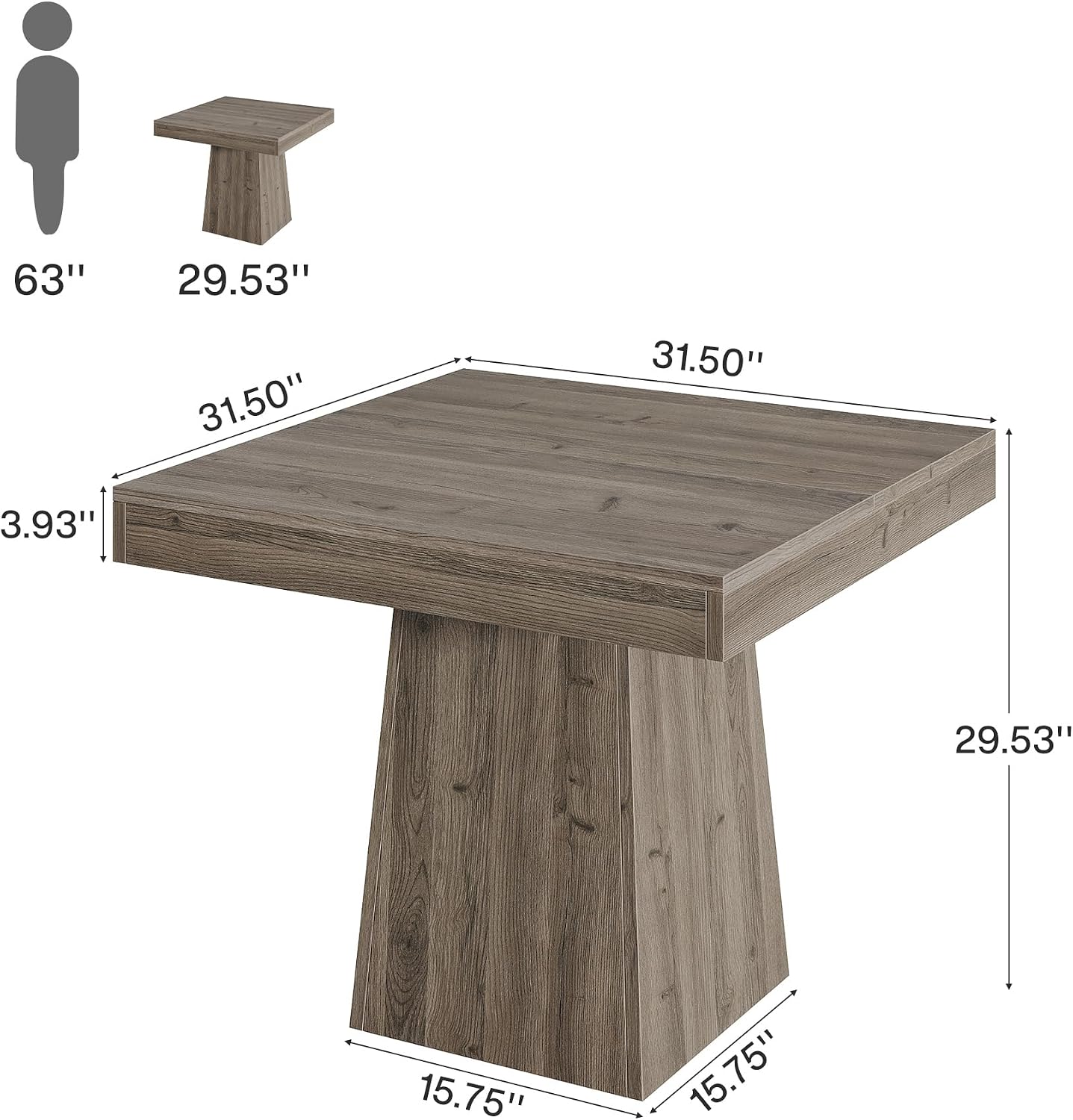 Tribesigns Square Dining Table for 4, 31.5-Inch Small Kitchen Table with Sturdy Pedestal Base, Farmhouse Dinner Table for Dining Room, Living Room, Kitchen, Light Gray