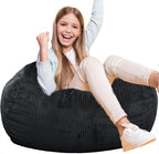 Bean Bag Chair, with Faux Rabbit Fur Cover for Teens and Kids, with Filling Memory Foam Bean Bag Chairs, Soft Faux Fur Fabric, 2.5 feet Round Fluffy Bean Bag Sofa Essential for Reading Games