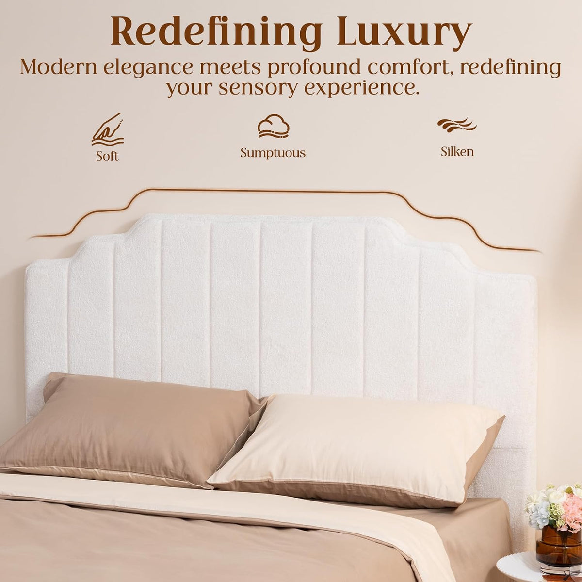 Queen Headboard, Beige Upholstered Headboard for Bed, No Assembly