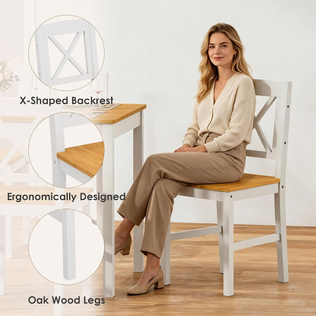 DlandHome 5 Piece Dining Table Set, Wood Kitchen Table with 4 Chairs for Dining Room, Apartment, Breakfast Nook, Solid Wood Farmhouse Dinner Table Set, Natural White