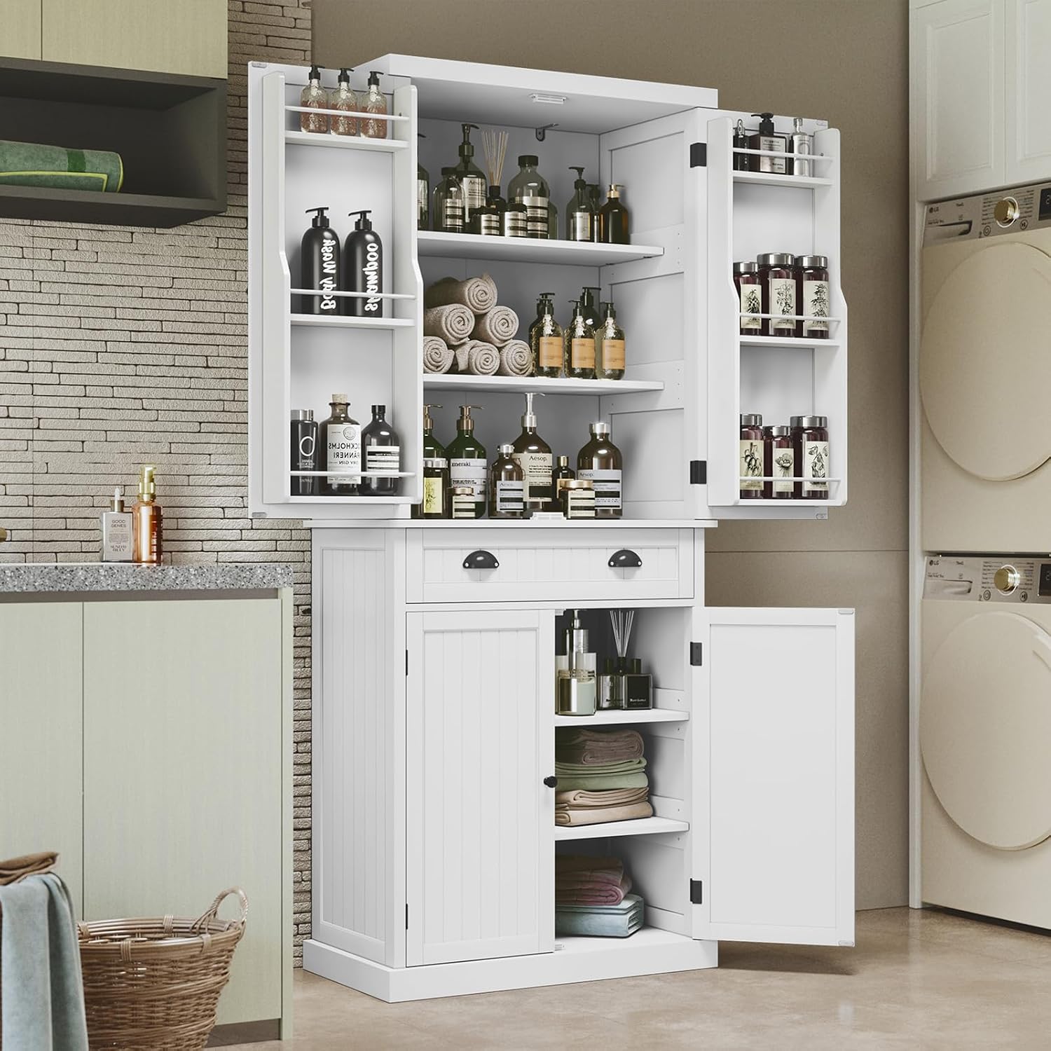 ARTPOWER 72" Pantry Storage Cabinet with Door Shelves | Tall Wooden Kitchen Cupboard with Drawer, Food Pantry Cabinet with Shelves for Dining Room,Living Room, White