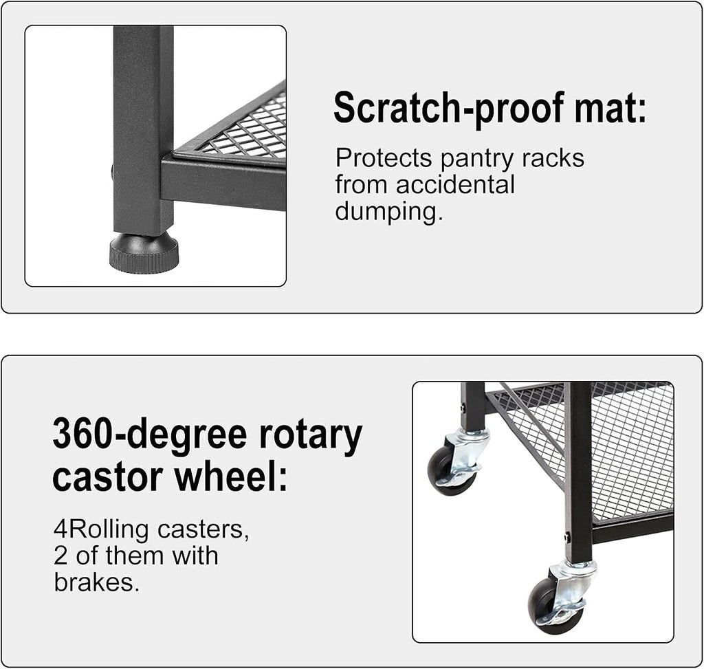 CADUKE Kitchen Storage Cart Baker's Rack 4-Tier Industrial Wood | Kitchen Island Stand, Serving Bar Cart, on Wheel, MDF, End Side Table Storage, Trolley Rack, for Bedside, Bathroom, Office