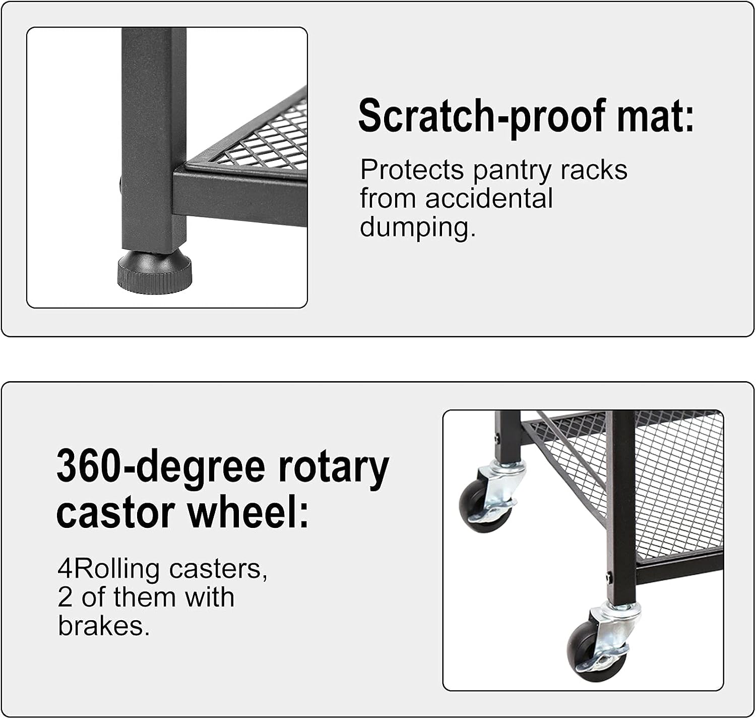 CADUKE Kitchen Storage Cart Baker's Rack 4-Tier Industrial Wood | Kitchen Island Stand, Serving Bar Cart, on Wheel, MDF, End Side Table Storage, Trolley Rack, for Bedside, Bathroom, Office