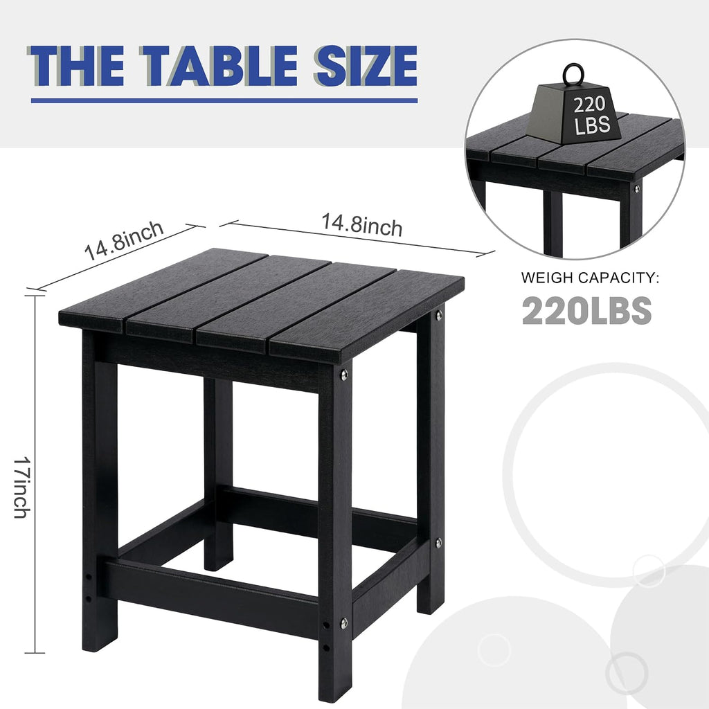 LZRS Patio Side Table, Heavy Duty HDPE Outdoor End Table with Wood Texture, Weatherproof Composite Table for Adirondack Chairs, Deck, Pool, Indoor/Outdoor, No Peeling or Cracking(Black)