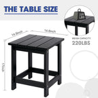LZRS Patio Side Table, Heavy Duty HDPE Outdoor End Table with Wood Texture, Weatherproof Composite Table for Adirondack Chairs, Deck, Pool, Indoor/Outdoor, No Peeling or Cracking(Black)