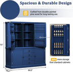 Merax 73''H Freestanding Wooden Kitchen Pantry Storage Cabinet, Organizers with 2 Upper & 2 Bottom Cabinets & 4 Drawers & 8 Adjustable Shelves, Anti-Tipping Device Cupboard for Dining Room, Blue