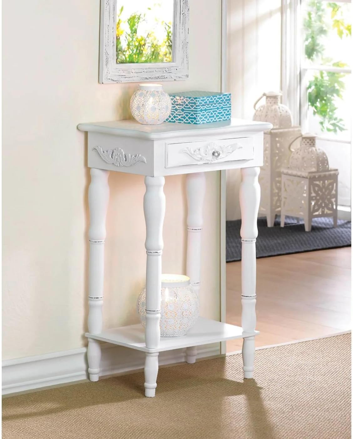 Accent Plus 34353 Carved White Side Table, Multicolor