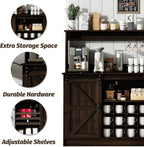 4ever2buy 55" Farmhouse Coffee Bar Cabinet with Storage & Wine Rack, Oak | Storage Hutch with Adjustable Shelves, Wine Rack and 8 Hooks for Living Room or Dining Room Storage
