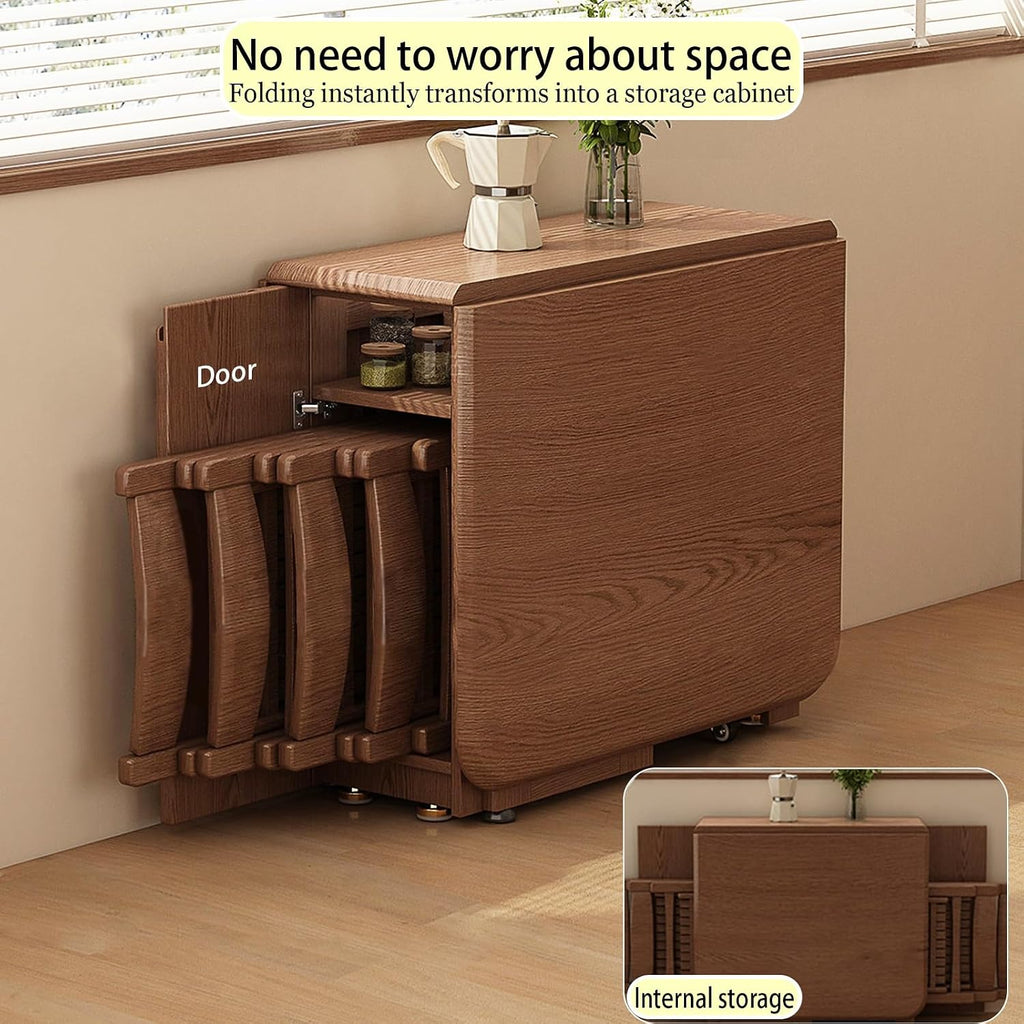 Folding Dining Table with Storage,Foldable into a Small Dining Table with Drawer and Storage,Applicable to All Room types-Walnut-120CM | 47.2"x31.5"x29.5"
