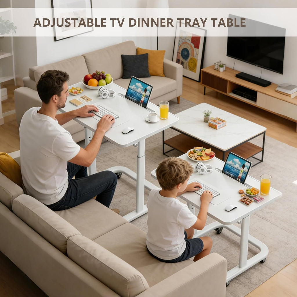 BeGyoku TV Dinner Tray Table,TV Trays for Eating on Couch,Height Adjustable TV Tray Table with Wheels,C Shaped End Table with Slot,Standing Rolling Laptop Desk&Wooden Snack Tray for Bed&Sofa&Recliner