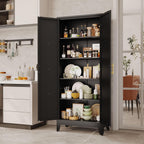 pozdeg 71" Tall Kitchen Pantry Cabinet, Metal Storage Cabinet with 2 Doors and 4 Adjustable Shelves, Black Food Pantry Cupboard for Kitchen, Dining Room, Living Room and Bathroom (Black)