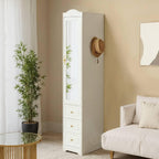 Armoire Wardrobe Closet, White Bedroom Armoires Cabinet with Mirror Door and 3 Drawers, 69.5" H Clothing Storage Cabinet with Hanging Rod & Sensor Light for Bedroom-Right