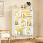 7-Cube Bookshelf with LED Lights, Touch & Remote Control, Freestanding Open Bookcase Storage Shelf, Dimmable Modern Wooden Display Organizer with Legs for Living Room, Bedroom, Office(White)
