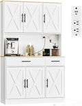 Shintenchi Pantry Cabinet with Charging Station, 70” Tall Kitchen Storage Cabinet with Microwave Stand, Storage Drawers & Adjustable Shelves, Large Capacity Kitchen Hutch for Dining Room, White