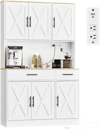 Shintenchi Pantry Cabinet with Charging Station, 70” Tall Kitchen Storage Cabinet with Microwave Stand, Storage Drawers & Adjustable Shelves, Large Capacity Kitchen Hutch for Dining Room, White