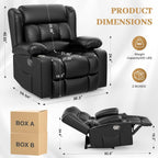 Recliner Chair for Adults, Oversized PU Leather Loveseat Recliner Manual Pull Tab Reclining Chair with Cup Holders, Minimalist Style Single Sofa for Living Room, RV (Black)