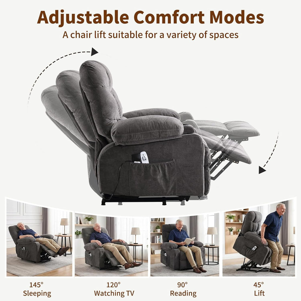 Power Lift Recliner Chair for Elderly with Massage and Heat, Comfortable Electric Power Reclining Chair with Side Pockets,2 Cup Holders and USB Charging Port for Living Room (Grey)