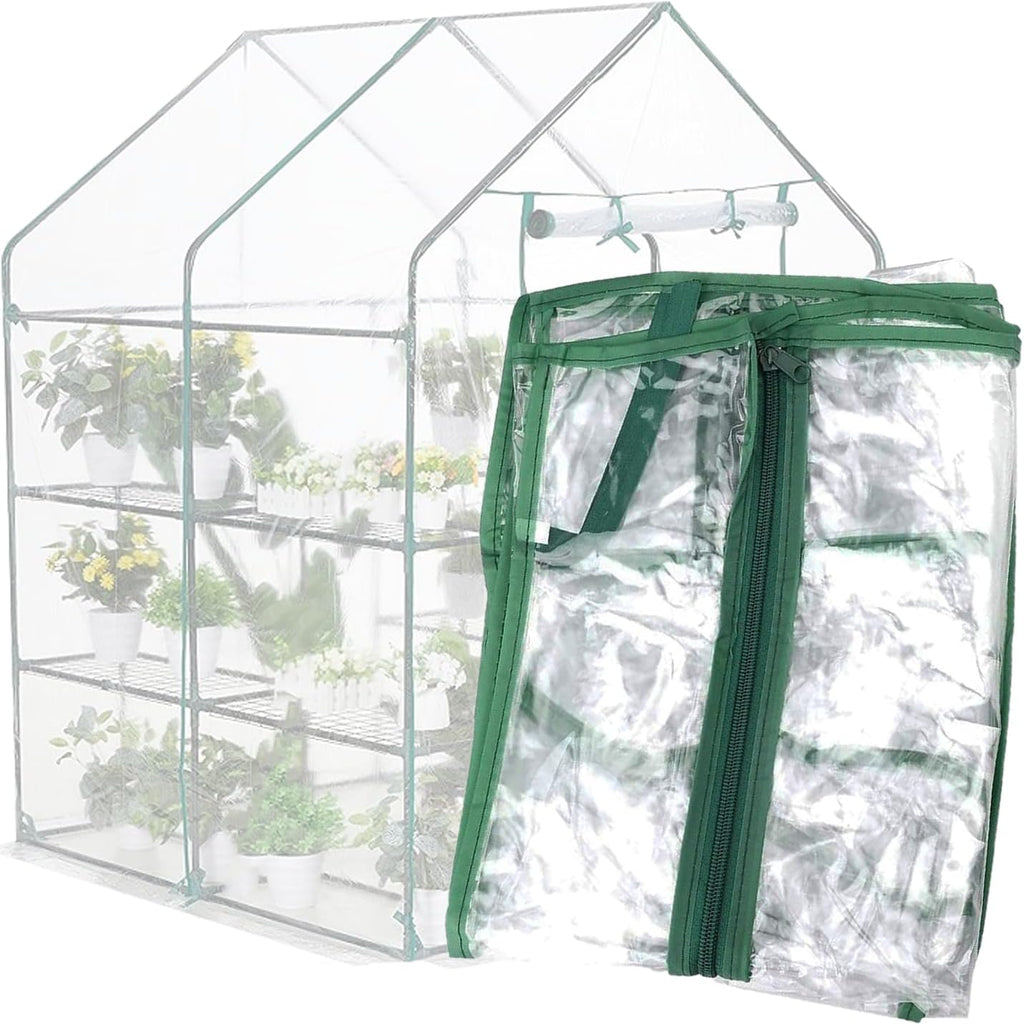 Greenhouse Cover Replacement, 56×56×76 Inches PE Walk-in Greenhouse Cover for Gardening Plants w/Roll-Up Zipper Door, Waterproof Wind Rain Proof Frost Protection , Easy Assembly (No Frames Include)