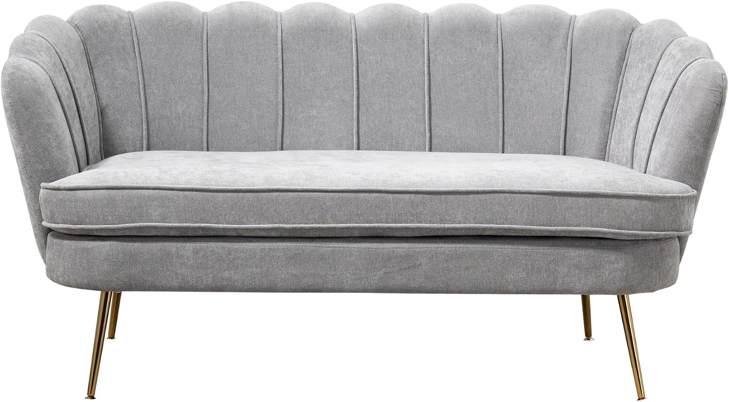 59'' Loveseat Sofa, Modern Chenille 2-Seater Sofa with Golden Legs, Comfy Upholstered Shell Accent Couch for Studio, Living Room, Store, Office (Light Grey).
