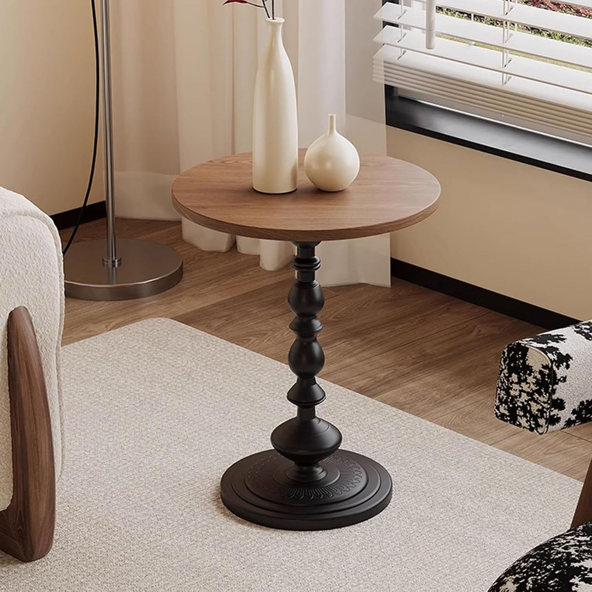 Vintage Round Side Table Small Space End Table for Couch Living Room Stable Metal Base Coffee Table Irregular Nightstand