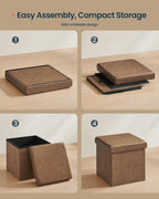SONGMICS HOME Storage Ottoman, Removable Lid, Foldable Foot Stool, PU Leather, for Entryway, Living Room, Bedroom, 15.2 x 15.2 x 15.2 Inches, Brown