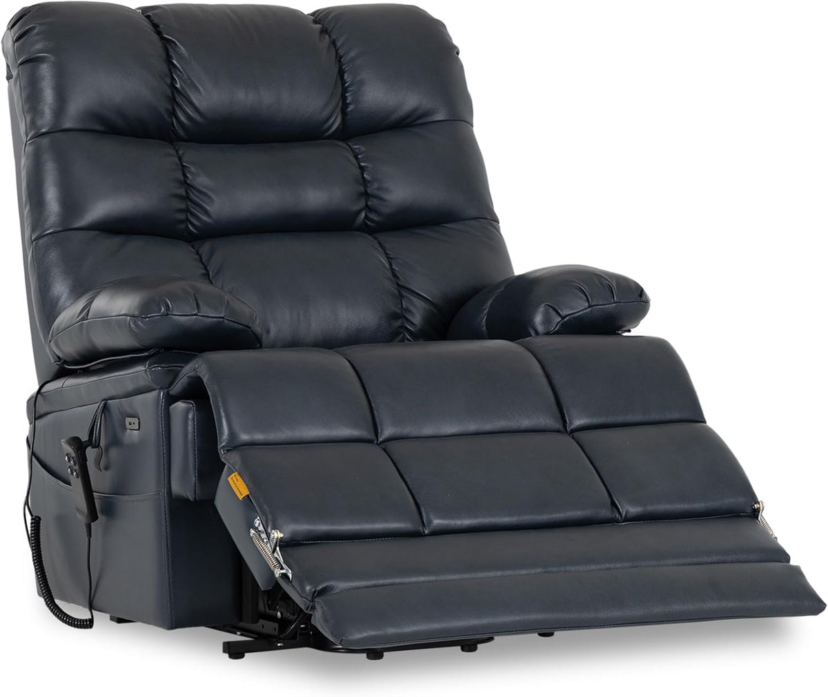 DYNOX Oversized 400 lbs Power Lift Recliner Chair for Big and Tall Seniors, Dual Motor Lay Flat Lift Chair with Extended Footrest, Heat & Massage, Genuine Leather, Dark Blue, 9305L