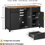Coffee Bar with Mini Fridge Space & Charging Station, Modern Fluted Mini Fridge Cabinet, Large Bar Cabinet with Wine & Beverage Storage for Kitchen, Dining Room or Living Room