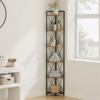6 Tier Corner Shelf Stand, 78" H Tall Industrial Corner Bookshelf for Living Room Decor, Metal Corner Shelf, Plant Stand Display Shelf for Bedroom, Bathroom, Small Space, Rustic Brown