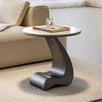 Modern Round Side Table,C Shaped End Table for Couch,Coffee Table with Sintered Stone Tabletop and Metal Frame for Living Room Balcony,Snow Mountain White