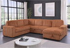 122'' Convertible U-Shaped Faux Rabbit Fur Plush Sectional Sleeper Sofa, Upholstered Cloud Couch Pull-Out Sofa Bed with Storage Chaise for Living Room (Orange, 122'' x 95.6'')