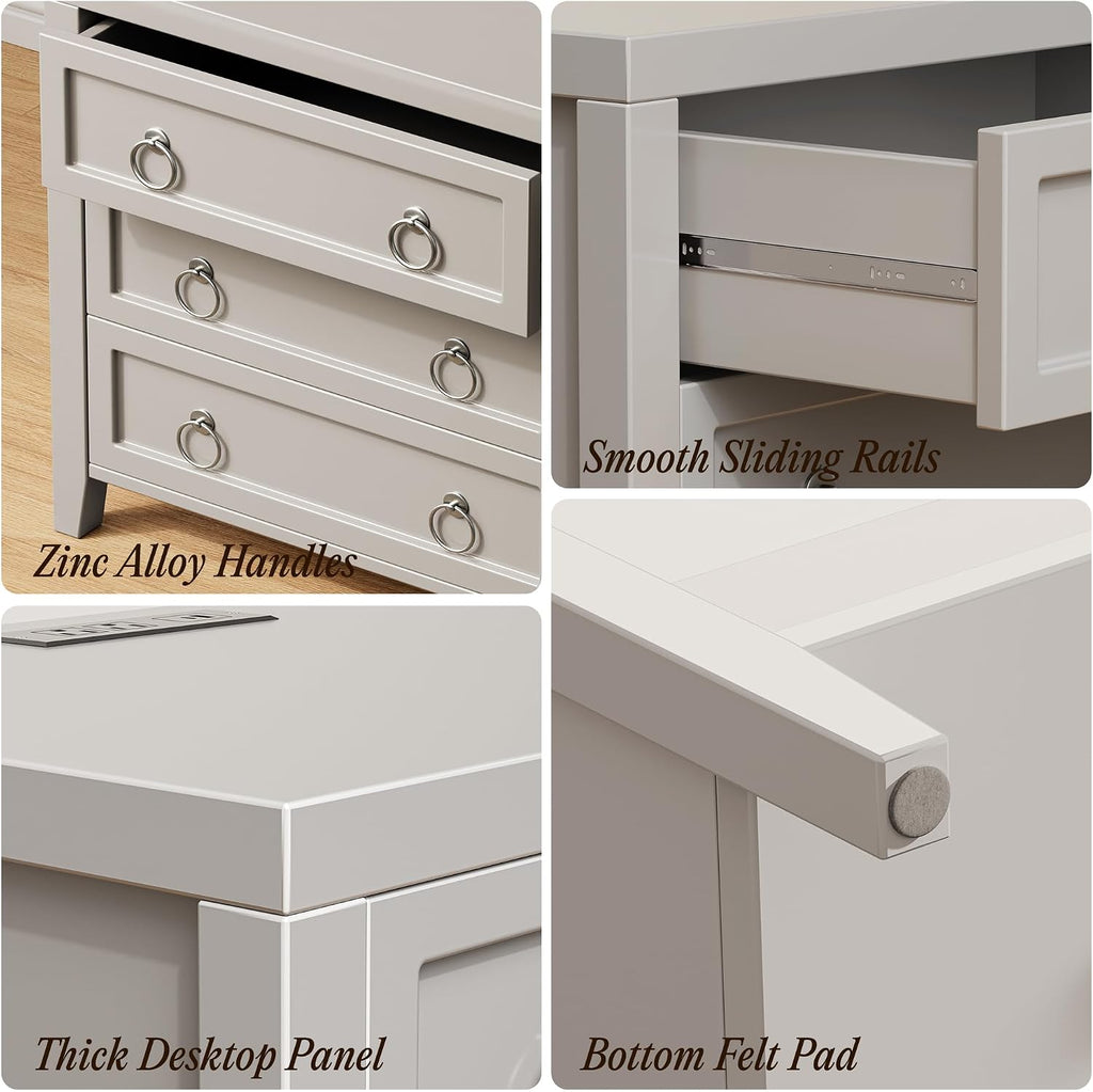 Huuger Paint Night Stand with Charger Station, 3 Drawer Nightstand Set of 2