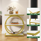 IBUYKE Narrow End Table with 3 Storage Shelves, Industrial Sofa Side Table, Double Round Metal Frames, Slim Nightstand and Bedside Table for Bedroom, Living Room, White with Gold UTMJ418G