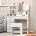 Vabches Vanity Desk with Mirror and Lights,Makeup Vanity Set for Bedroom | White Dressing Table 3 Lighting Colors, 4 Drawers
